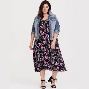 Torrid black floral challis midi dress purple 2X